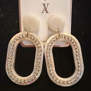 Chic White and Gold Crystal Earrings